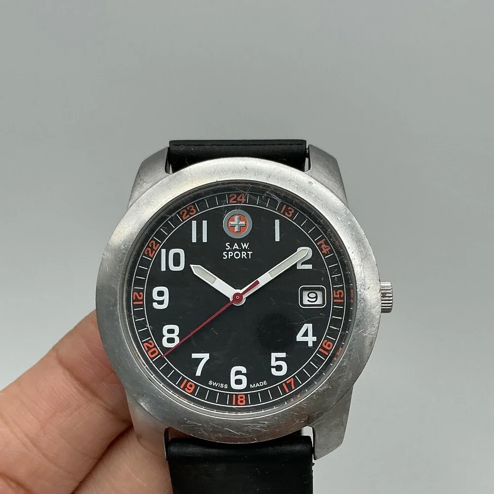 Victorinox S.A.W. Sport Mens Watch 38mm Black Dial Date Swiss Made New Battery